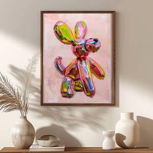Roze esthetische muurkunst, roze trendy ballonhond kunst aan de muur, retro disco decor, roze girly poster, girly slaapzaal, appartement print, barwagen