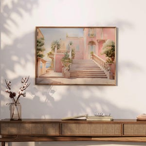 Retro European Print, Pastel Pink Wall Art, Aesthetic Decor, Vintage Coastal Prints, Apartment Decor, Collage Poster Digital Download