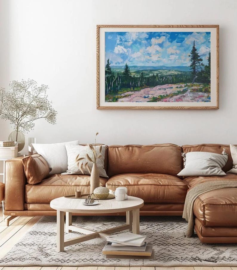 Spring Scenery Landscape Print, Abstract Summer Wall Art, Mountain