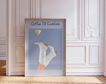 Coffee Till Cocktails Poster, Coastal Cowgirl Wall Art, Trendy Bar Cart Decor, Girly Apartment Print, College Gift, Digital Download