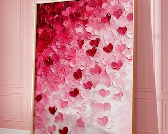 Valentines Day Red Pink Heart Print, Valentines Wall Art, Pink Heart Apartment Decor, Romantic Wall Art, Valentines Day Gift For Her
