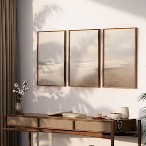 Neutral Coastal Gallery Wall Print Set of 3, Beach Landscape Print Sets, Ocean Coastal Wall Art, Beach Home Decor, Digital Download