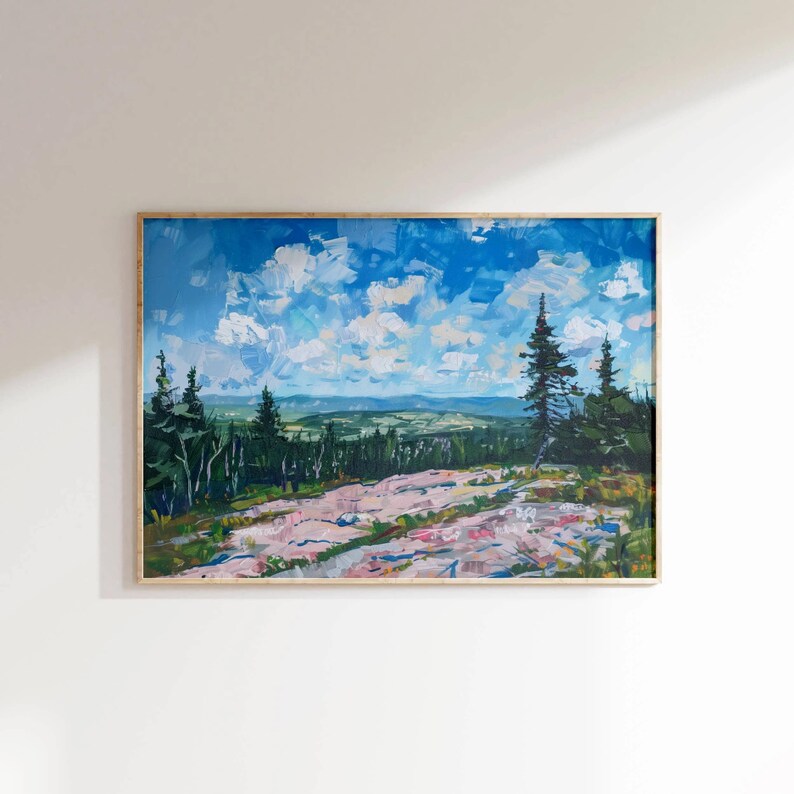 Spring Scenery Landscape Print, Abstract Summer Wall Art, Mountain