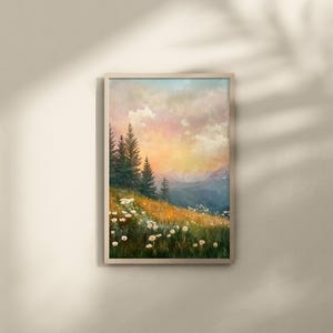 Meadow Printable Wildflowers Poster, Nature Landscape Large Wall Art, Green Nature Digital Print, Nordic Forest Cottagecore Instant Download