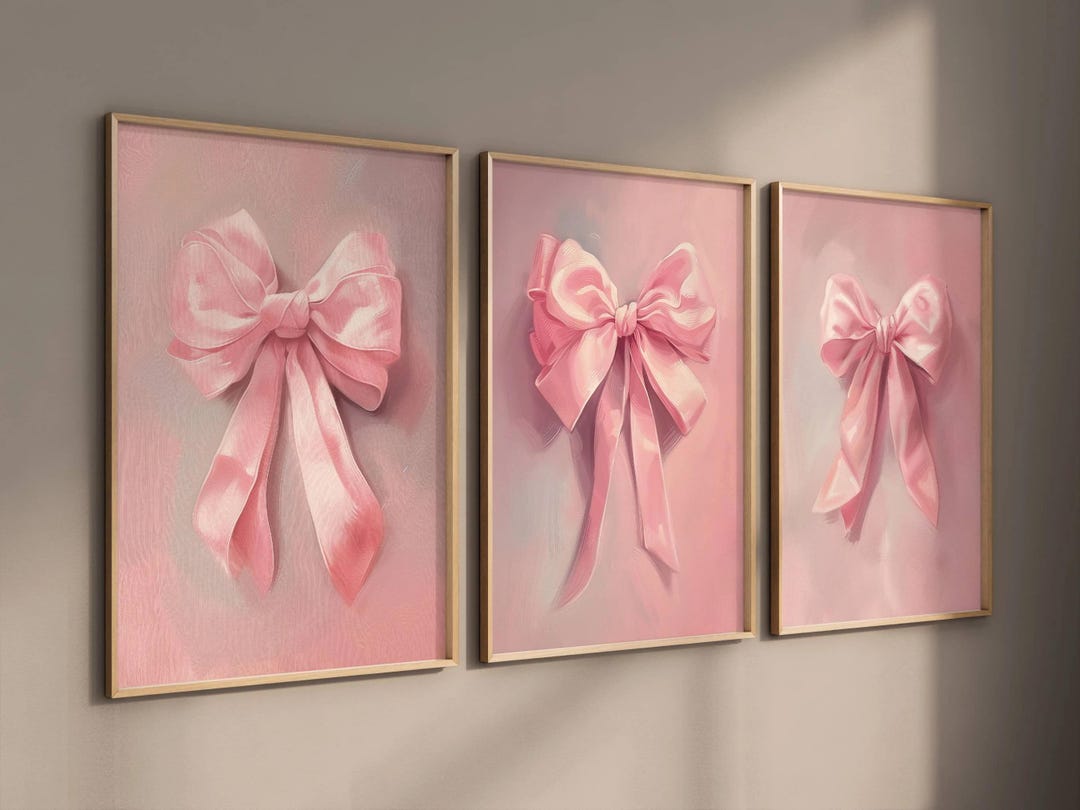 Pink Bow Print Set of 3, Coquette Room Decor, Trendy Teen Room Decor ...