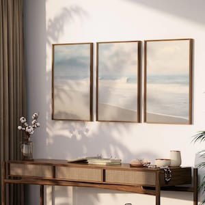 Neutral Coastal Gallery Wall Print Set of 3, Beach Landscape Print Sets, Ocean Coastal Wall Art, Beach Home Decor, Digital Download