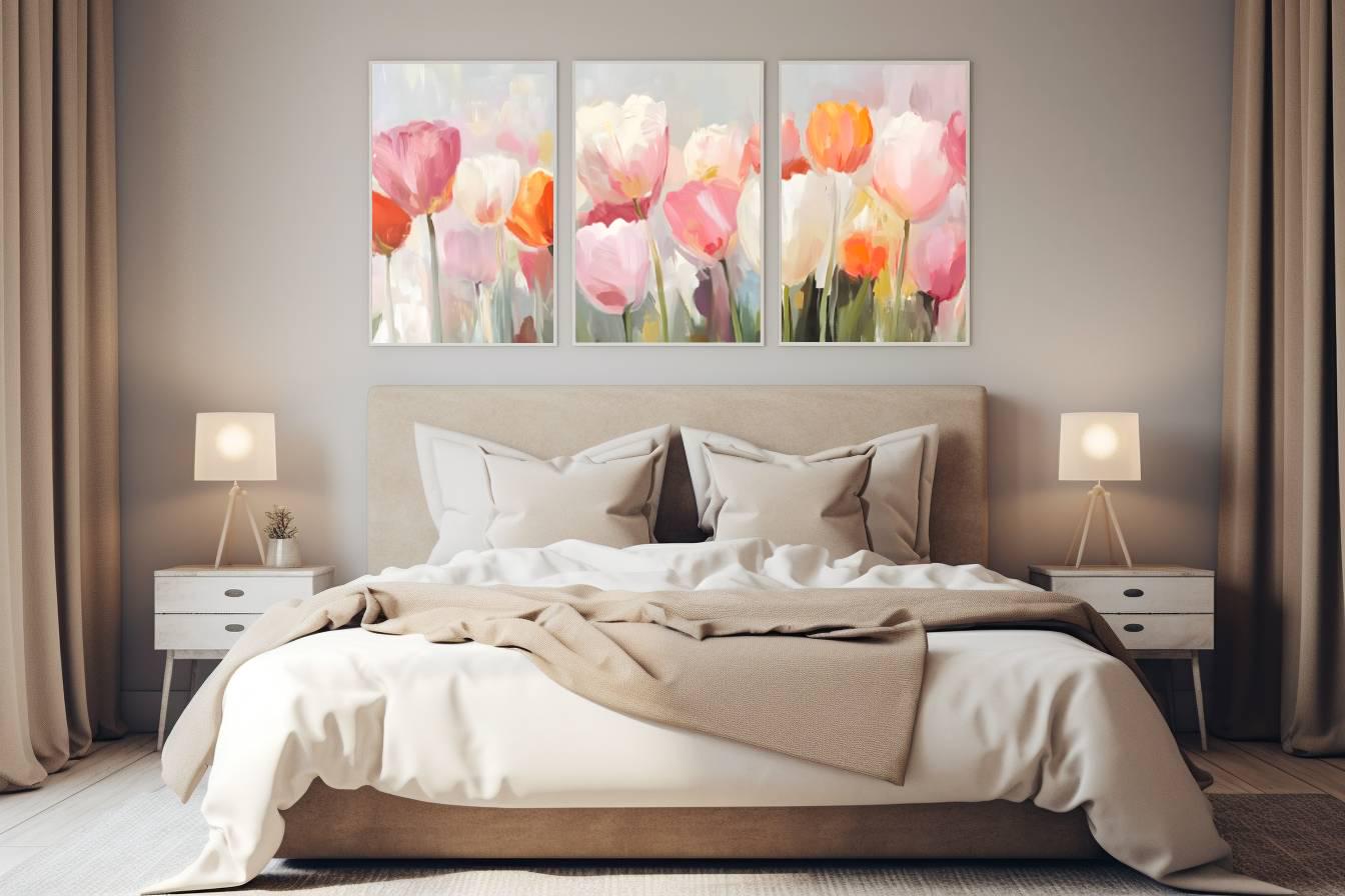 Triptych Spring Prints, 3 Print Set Soft Floral Wall Art, Large Tulip ...
