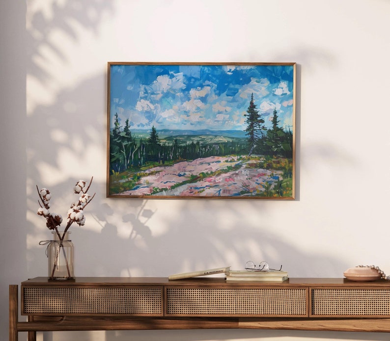 Spring Scenery Landscape Print, Abstract Summer Wall Art, Mountain