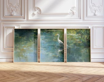 3 Piece Blue Heron Print - Set of 3 Triptych Wall Art Instant Digital Download