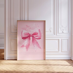 Pink Coquette Bow Print, Minimalist Bow Wall Art, Pink Coquette Decor, Girly Poster, Nursery Balletcore Printable Digital Download