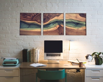 River Series Triptych - English Walnut & Hand-Cut Glass with Custom Frames