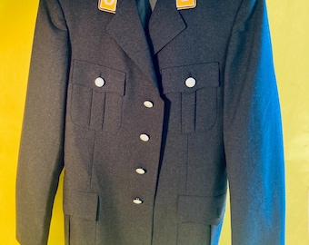 Vintage Blue Wool Military Jacket with Shoulder Tabs