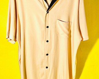 Yellow Rockabilly Bowling Shirt with Asian symbol in back