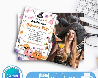 Editable Spooktacular Halloween Party Invitation | Canva Template