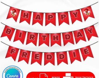 Sonic Knuckles Banner Flag | Red Sonic Banner Printable, Editable Knuckles Birthday Decoration, Sonic The Hedgehog Party Printable