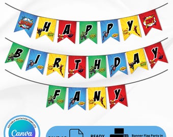 Superheroes Comic Banner Flag | Editable Superheroes Banner Party Printable | Superheroes Flag Banner | Super Hero Decoration Birthday Party