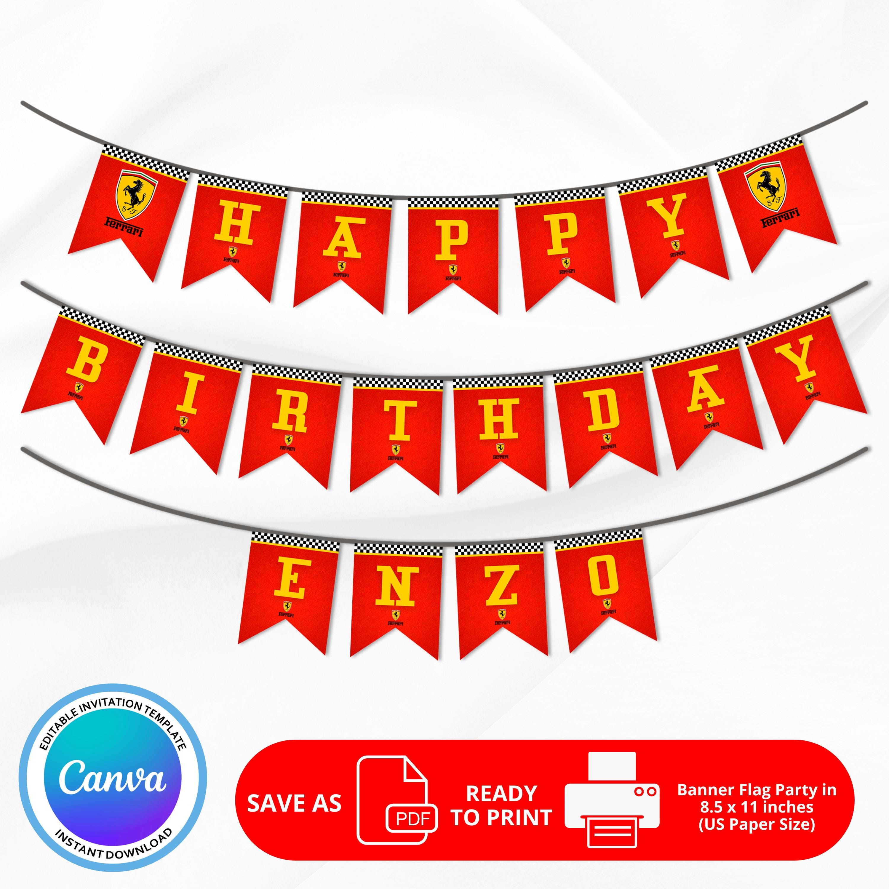 Ferrari Banner Flag | Ferrari Banner Printable | Ferrari Flag Banner, Editable Ferrari Birthday Decoration, Formula 1 Party Printable