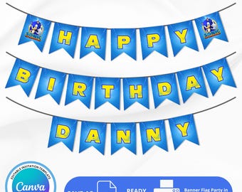 Sonic Banner Flag |Sonic Banner Printable, Editable Sonic Birthday Decoration, Sonic The Hedgehog Party Printable