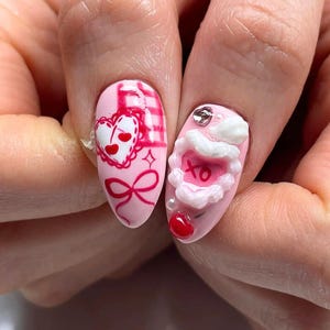 kiss me, glitter nails, birthday nails, gift for her, hand-painted nail glue, Valentine nails, Valentine nail set, valentines nails press on nails, nail art, nails, heart nails, fake nails, coffin nails, glue on nails, handmade nail art