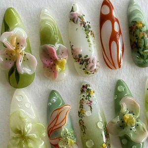 free style nails, butterfly nails, dreamy nails, wedding nails, press on nails, acrylic press on, 3d gel nail, press ons, nails press on, gift for her, fake nails, custom nails, flower nails, green nails,