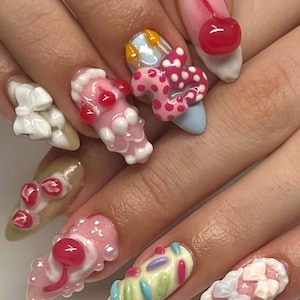 Unique Custom Birthday Age Press On Nail, Colorful and Fun Nail Art Designs, Cute Birthday Nails, Party Nail, Fake Nail, Cherry Nail, Gifts.