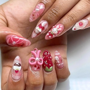 Dawning Shine Press On Nails, Cute Miffy Nail Set, Summer Nails, Strawberry Nails, Fruit Nails, Custom Fake Acrylic Nails For Holiday, Gifts