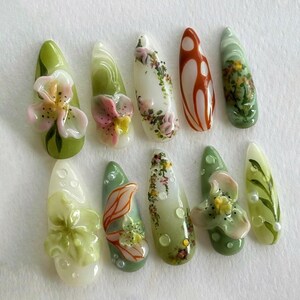 free style nails, butterfly nails, dreamy nails, wedding nails, press on nails, acrylic press on, 3d gel nail, press ons, nails press on, gift for her, fake nails, custom nails, flower nails, green nails,