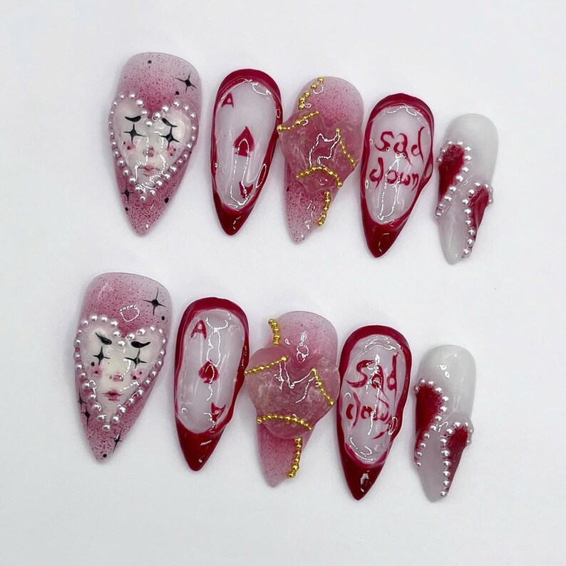 Cartoon Nails, Kawaii Nails, Pastel Nails, Unique Nails, Character Nails, Handmade Nails, Custom Nails, Fantasy Nails, Colorful Nails, Star Nails, 3D Charm Nails, Cute Nails, Artistic Nails, Clown Nail Set, Press On Nails, Fake Nails