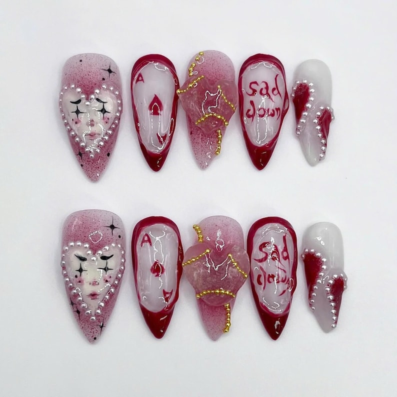 Cartoon Nails, Kawaii Nails, Pastel Nails, Unique Nails, Character Nails, Handmade Nails, Custom Nails, Fantasy Nails, Colorful Nails, Star Nails, 3D Charm Nails, Cute Nails, Artistic Nails, Clown Nail Set, Press On Nails, Fake Nails