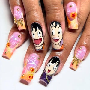 Unique Anime Press On Nails, Cute Cartoon Character Nails, japanese nail design, Kawaii Nail Set, Cosplay Nail, Artistic Custom Gift for Her