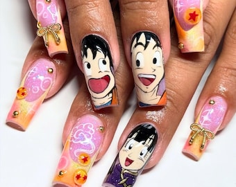 Unique Anime Press On Nails, Cute Cartoon Character Nails, japanese nail design, Kawaii Nail Set, Cosplay Nail, Artistic Custom Gift for Her