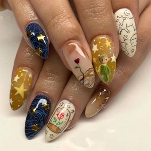 Unique Cartoon Press On Nails, Cute Characters, Fantasy Nails, Custom Cartoon with Fall Nail Art, Cartoon and Anime Designs, Yoshitomo Nara.