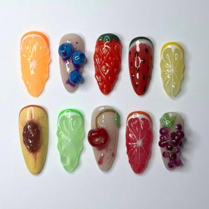Fresh Fruit Garden Green Press On Nails, Trendy Summer Press On, Unique Fake Nail Art for Holiday Party, Vacaton, Glue On Nail, Gift for her