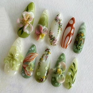 free style nails, butterfly nails, dreamy nails, wedding nails, press on nails, acrylic press on, 3d gel nail, press ons, nails press on, gift for her, fake nails, custom nails, flower nails, green nails,