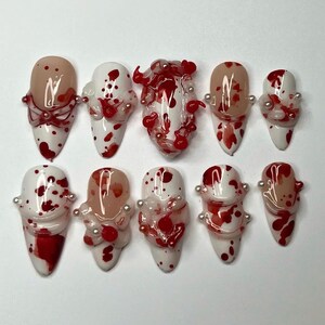 Unique Valentine Press On Nails, Romantic Nail Set, Pink Almond Press On Nails, Valentine Nail Cute, Fake Nails, False Nails, Glue on Nails