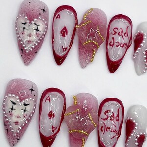 Cartoon Nails, Kawaii Nails, Pastel Nails, Unique Nails, Character Nails, Handmade Nails, Custom Nails, Fantasy Nails, Colorful Nails, Star Nails, 3D Charm Nails, Cute Nails, Artistic Nails, Clown Nail Set, Press On Nails, Fake Nails