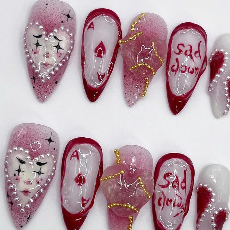 Cartoon Nails, Kawaii Nails, Pastel Nails, Unique Nails, Character Nails, Handmade Nails, Custom Nails, Fantasy Nails, Colorful Nails, Star Nails, 3D Charm Nails, Cute Nails, Artistic Nails, Clown Nail Set, Press On Nails, Fake Nails