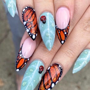 Fairy Butterfly Press-On Nails, Fairycore Nail Art, Tortoise Shell Nails, Dreamy Nails, Spring Nails, Fall Nails, Holiday Nails, Autumn Look