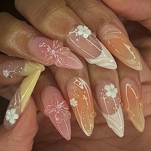 Dreamy Floral Press On Nails, Spring Nails, Jelly Pastel Flower Nail Art, Romantic Nail Art in Fake Nails, 3D FairyCore Flower Nail Press On