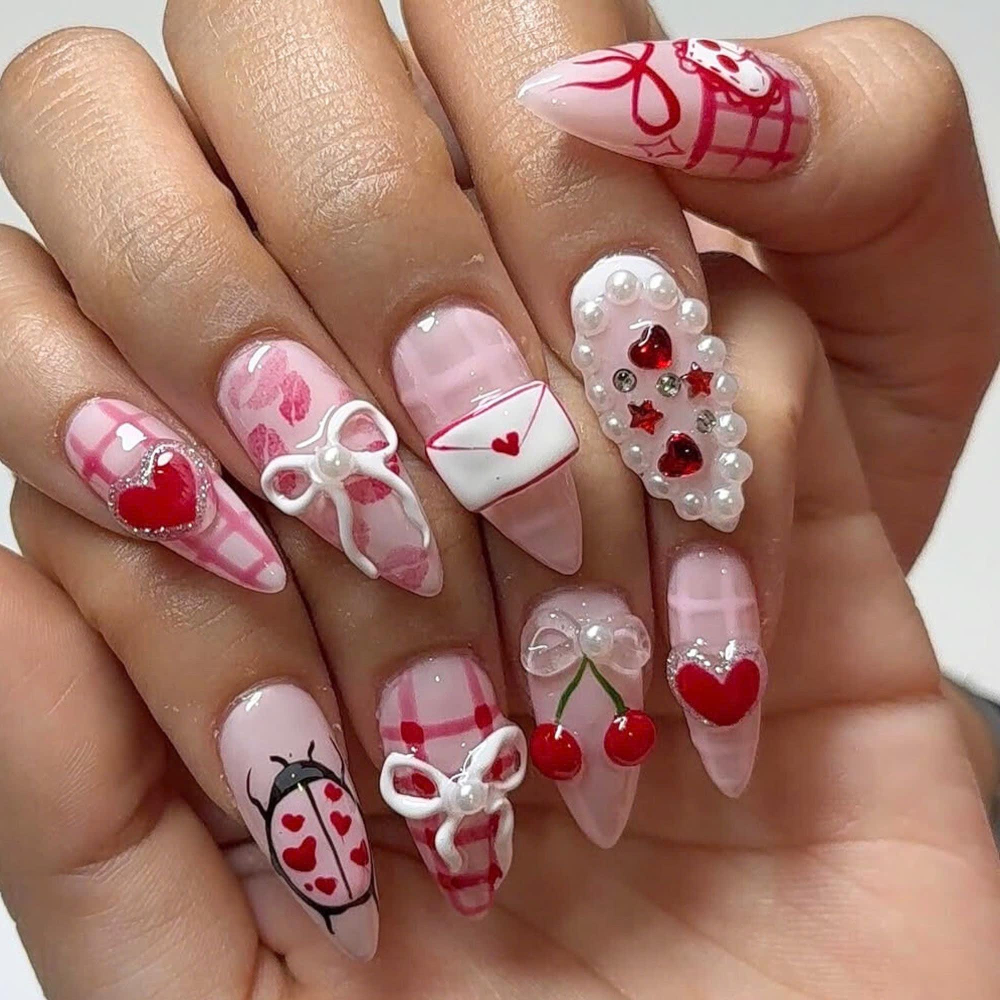 Unique Love Mailbox Nail Set, Pink Valentine Press on Nails