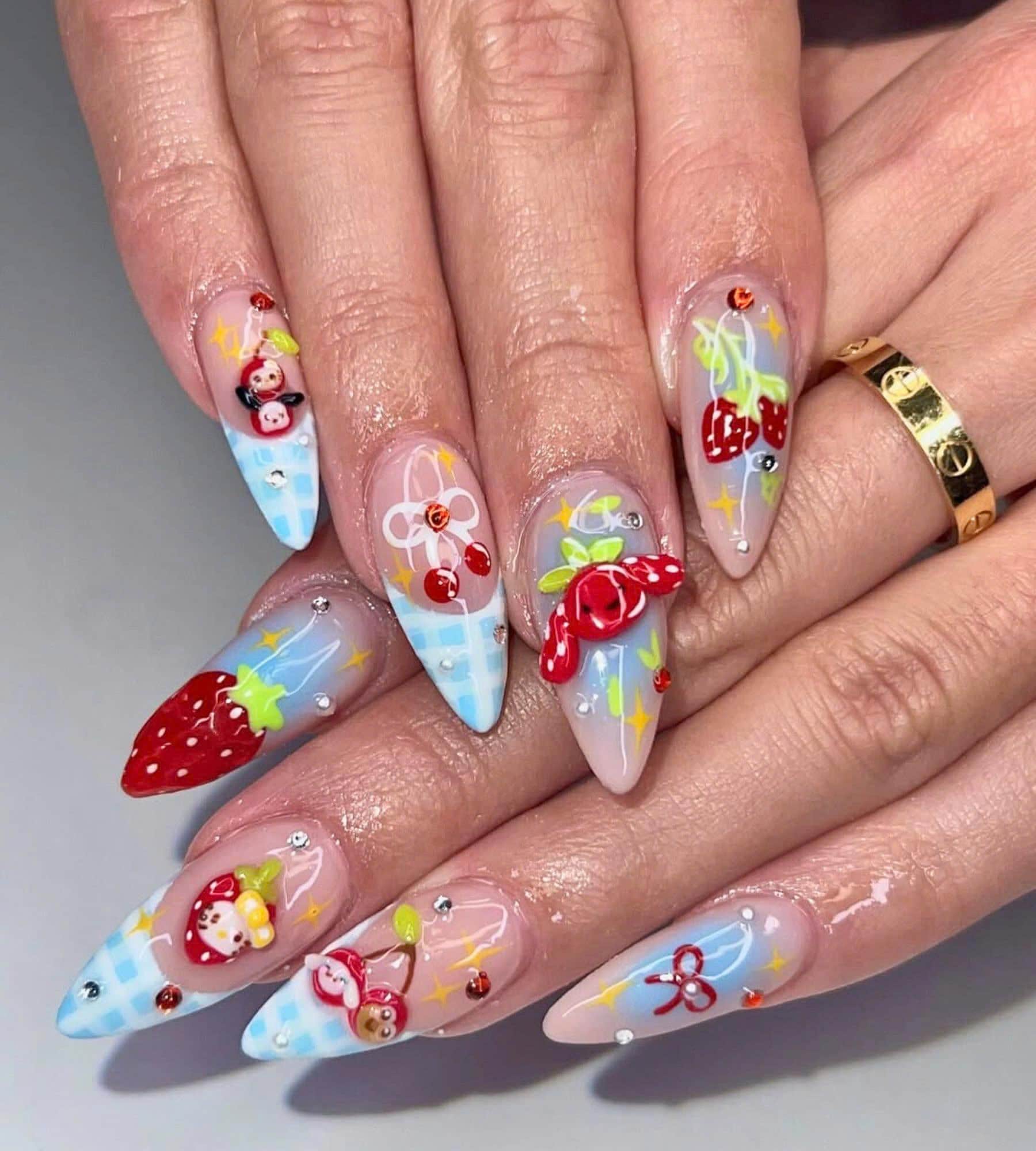 Strawberry Garden, Miffy Bunny Press on Nails, French Tips Nail