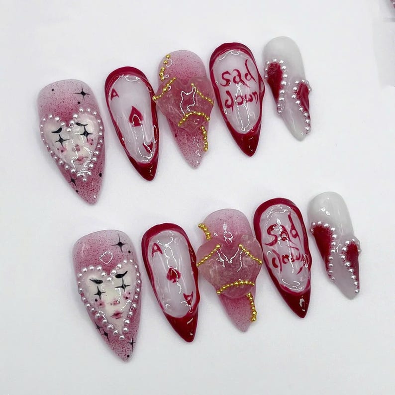 Cartoon Nails, Kawaii Nails, Pastel Nails, Unique Nails, Character Nails, Handmade Nails, Custom Nails, Fantasy Nails, Colorful Nails, Star Nails, 3D Charm Nails, Cute Nails, Artistic Nails, Clown Nail Set, Press On Nails, Fake Nails