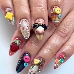 Custom Cute Cartoon Press On Nails, Unique Cartoon Nail Art with Cute Characters, Trendy Cartoon and Anime Designs, 3D Nails, Cartoon Nails.
