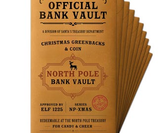 Official North Pole Bank Vault Christmas Money Holders (Pack of 10)