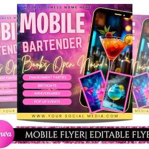 Mobile Bartending Flyer, Event Bartender Flyer, Premade Corporate Drink Service Party Flyer, Mixologist Portable Bartending, Canva Editable