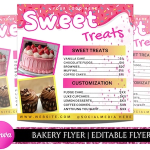 Bakery Flyer Editable Canva Template , Sweet Treats Flyer, Bake Sale Flyer, Bake Shop Flyer, Pastry Flyer, Cake Business Flyer Canva Design