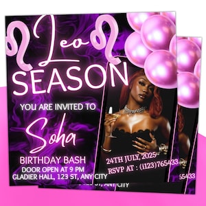 Pink Leo Birthday Flyer, Birthday Szn Flyer, Leo Invitation Flyer, Leo Birthday Event, Social Media Flyer, Premade Flyer Template