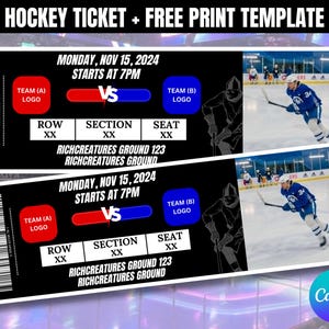 Hockey Ticket verjaardagsuitnodiging afdrukbare sjabloon, bewerkbare verjaardagsuitnodiging, verjaardagsfeestje hockey thema, verjaardagsuitnodiging, canvas