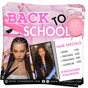 Back to School Sale Flyer, Braid Prices Flyer, Braids Sale Flyer, Back 2 School Flyer, Lashes, Hair Flyer, Braids Special Flyer Template
