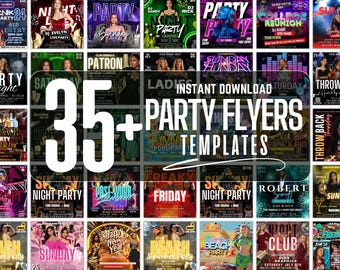 35+ Party Flyers Bundle | Club Flyers Templates perfect for DJ or Night Club Events, 4x4 Inch, Editable Canva Template Evite, Birthday Event